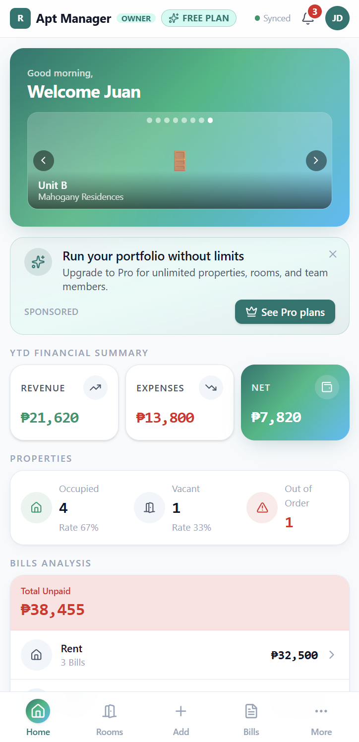 Apt Manager mobile app mockup